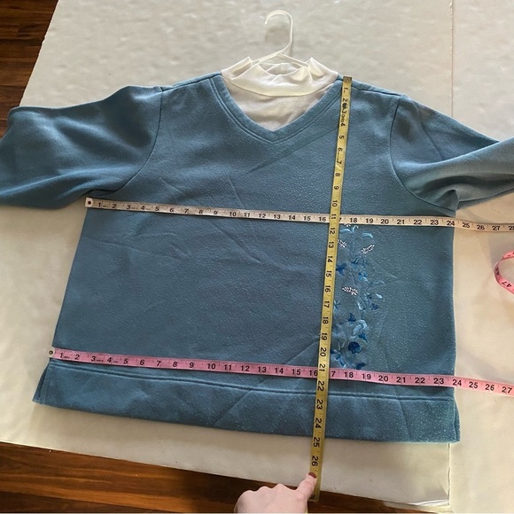 Vintage 90s Mockneck Sweatshirt Pullover Womens Size Large Blue Embroidered - Picture 9 of 10